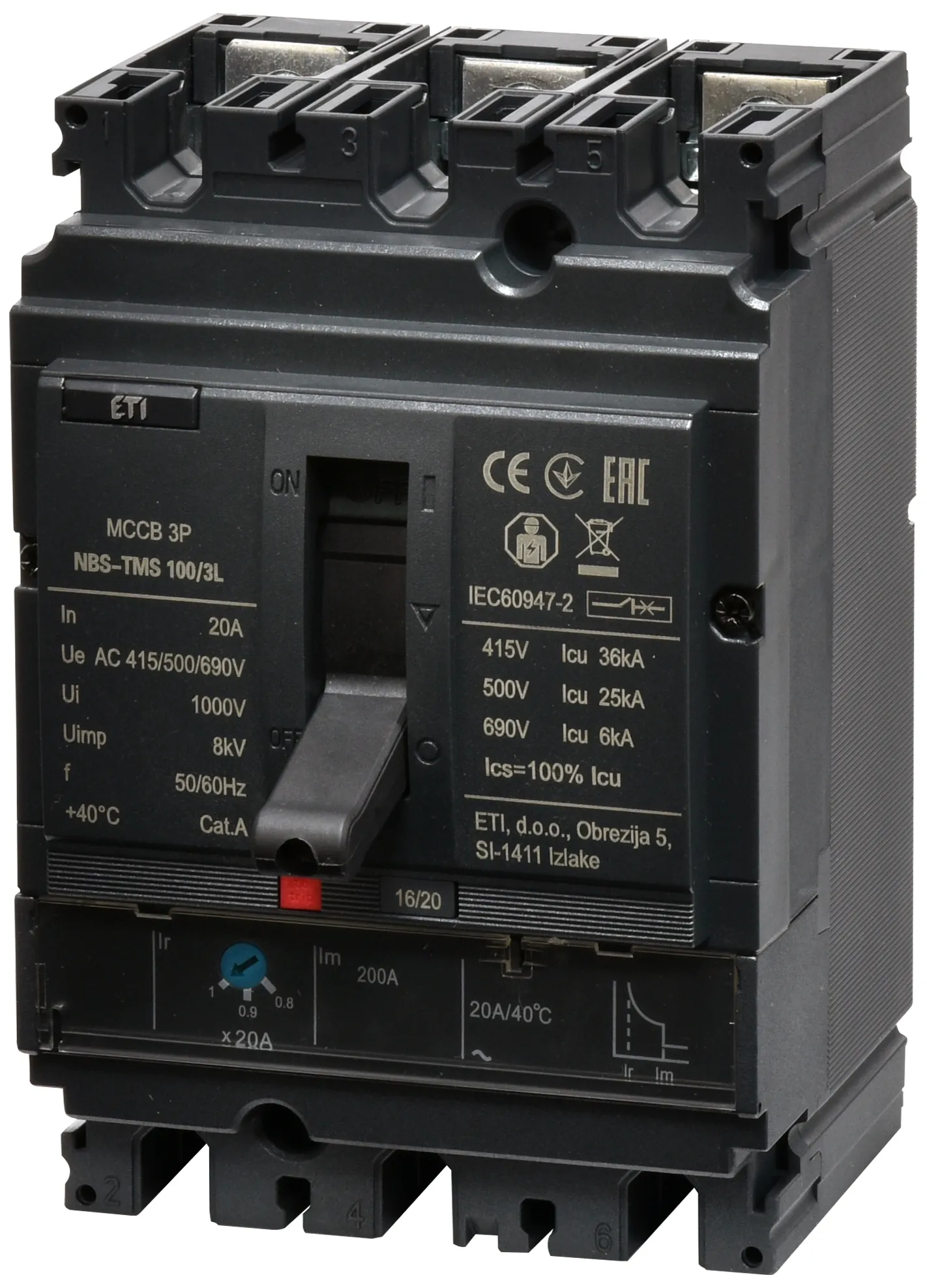 Wyłącznik mocy NBS-TMS 100/3L  20A 3P 004673001